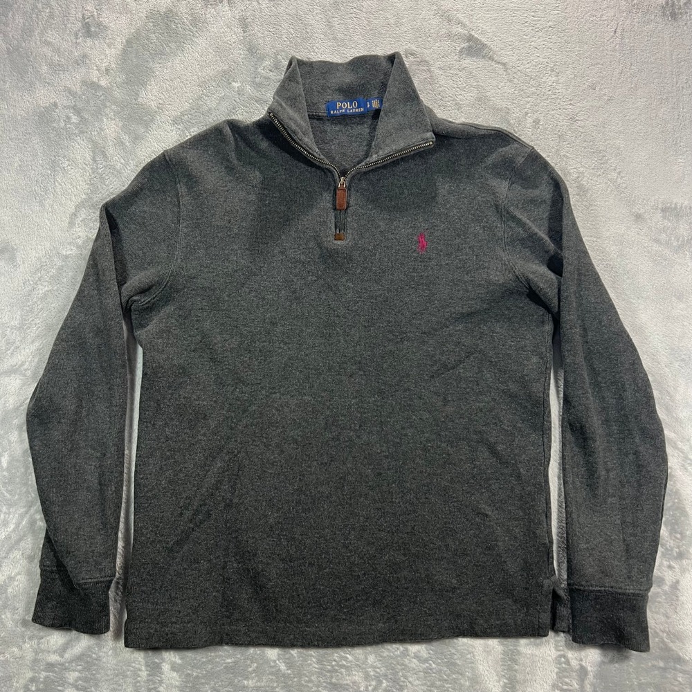 Polo Ralph Lauren 1/4 Zip Pullover Men Small Gray Purple Pony Cotton Preppy Fall